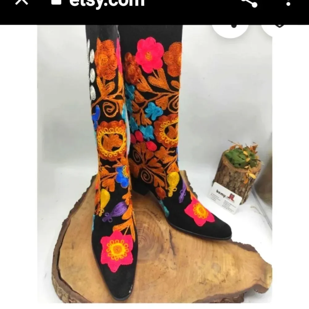 WOMANS GALERIA Embroidery Turkish Leather Boots 37 = 6 M Unique Luxury‎ Shoes